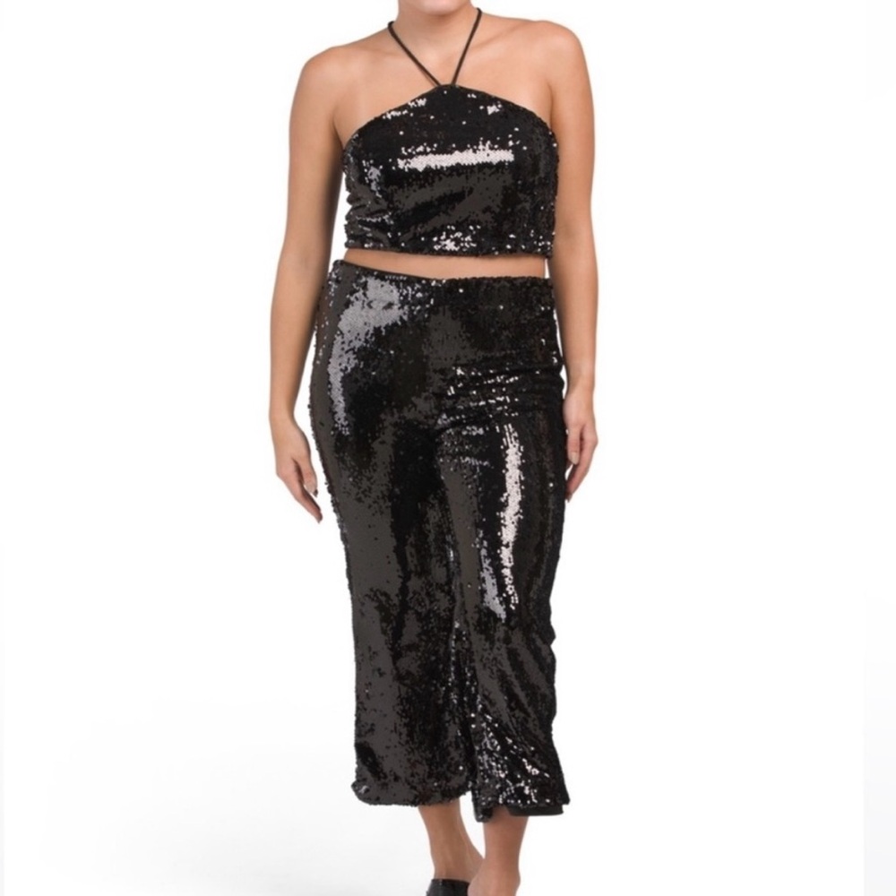 NWT House of Harlow 1960 Black Sequin Pull On Cropped Ankle Pants sz S